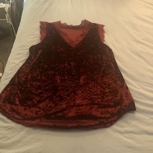 Faux Crushed Velvet Sleeveless Top, Size Small, Maroon